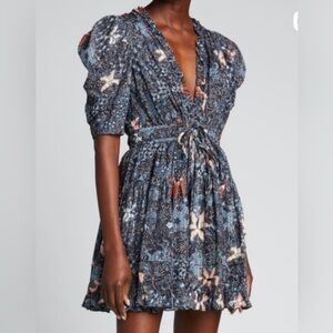 Ulla Johnson Navy and Peach Floral Dress